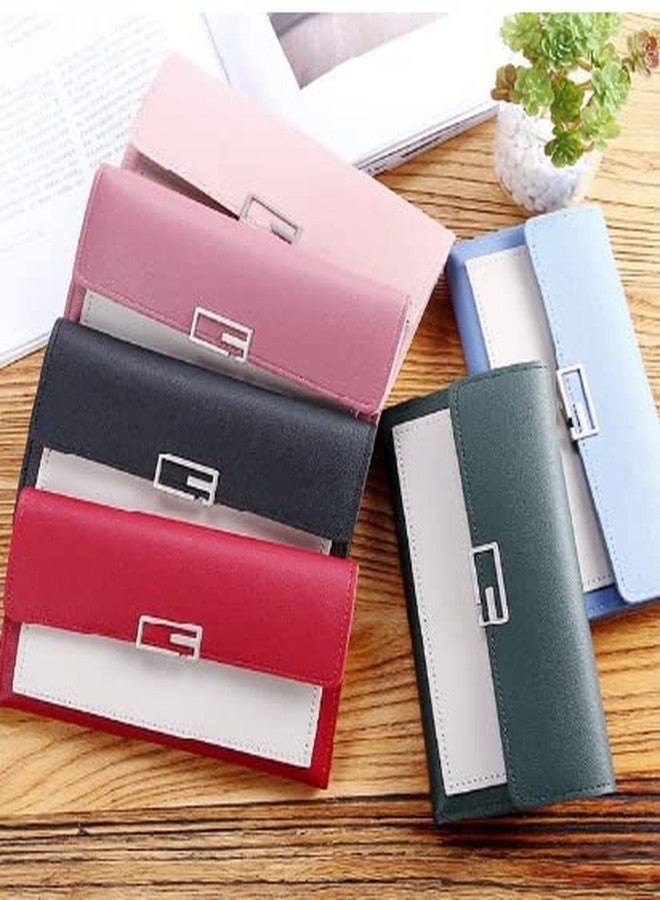 GION محفظة جيون فائقة النحافة ثلاثية الطيات الطويلة من الجلد الصناعي، حامل بطاقات ائتمان، منظم دفتر شيكات، محفظة نقود بسحاب للسيدات والنساء والفتيات (قطعة واحدة) - Image 4